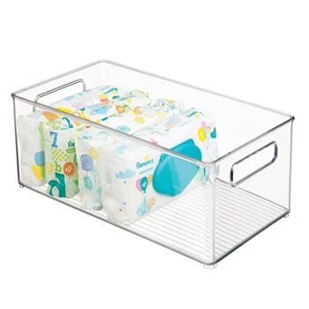 mDesign Plastic Deep Bin Organizer Caddy Container w/Handles for Nursery, Kitchen, Pantry, Bathroom, Cabinet Storage Organization – Holds Snacks, Bottles, Baby Food Jar, Diaper – 14″ Long -Clear | The Storepaperoomates Retail Market - Fast Affordable Shopping