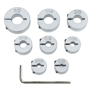 Aluminum Stop Collar Set – Drill Bit Depth Stop – Superior Split Ring Design – 8 Piece Set (1/2″, 7/16”, 3/8”, 5/16”, ¼”, 7/32”, 3/16”, 1/8”) – Drill Bit Holder