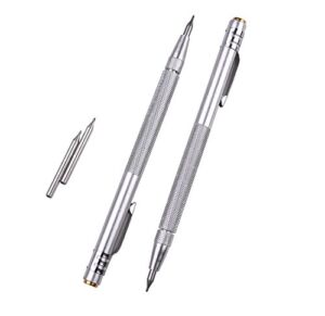 IMT Tungsten Carbide Tip Scriber 2 Pack, Aluminium Etching Engraving Pen with Clip and Magnet for Glass/Ceramics/Metal Sheet, Extra 2 Free Replacement Marking Tip