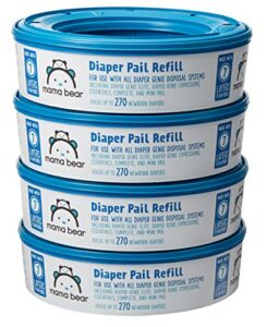 Amazon Brand – Mama Bear Diaper Pail Refills for Diaper Genie Pails, 1080 Count (4 Packs of 270 Count)