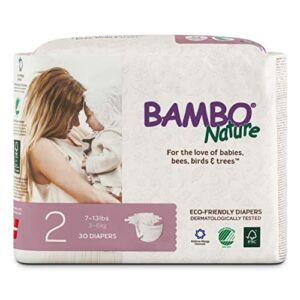 Bambo Nature Eco Friendly Premium Baby Diapers for Sensitive Skin Size 2 (7-13 lbs), Multi-colored Size 2 (30 Count)