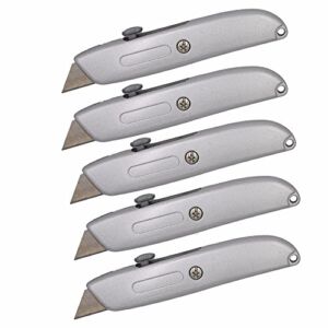 Wideskall Heavy Duty Box Cutter Retractable Blade Metal Utility Knife (Pack of 5)