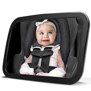 LanChuon Safety Baby Car Mirror for Back Seat, Updated Large and Stable Rear Facing Car Seat Baby In-sight Shatterproof Mirror with Cloth, Adjustable Double Strip, 11.8 Inch Long
