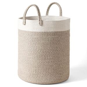LA JOLIE MUSE Woven Basket Rope Storage Baskets – Tall Cotton Basket 16 x 14 x 14 Inches, Laundry Basket for Blanket, Kids Toy, Nursery Clothes Hamper Basket