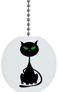 Black Cat with Green Eyes Solid Ceramic Fan Pull