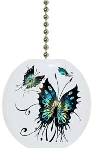 Teal Butterflies Solid Ceramic Fan Pull