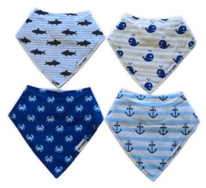 Nautical Baby Bandana Drool Bibs – 4 Pack Baby Bib Gift Set – Nautical Drooling and Teething Babies – Thick Soft Absorbent Sea Bibs – Cotton Bibs for Boys and Girls by Jolly Jon