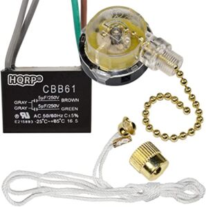 HQRP Kit Ceiling Fan Capacitor CBB61 5uf+5uf 4-Wire UL-Listed and 3-Speed Fan Switch