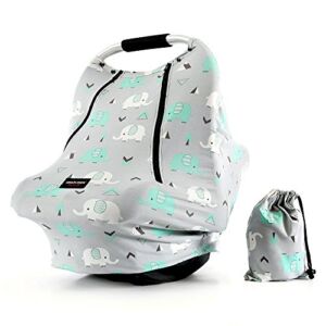 Baby Car Seat Covers-Acrabros Multifunctional Infant Carseat Canopy for Boys Girls,Stretchy Breathable Adjustable Peep Window Universal Fit,Baby Elephant