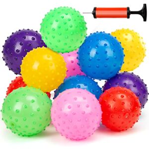 LOVEINUSA Knobby Balls, 12 PCS Bounce Ball Sensory Balls Massage Stress Balls with Air Pump Set, Fidget Toys, and Party Favors for Toddlers and Kids 4.72″