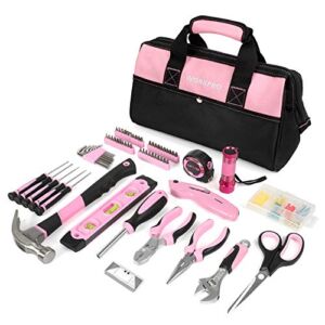 WORKPRO Pink Tool Kit, Home Repairing Tool Set with Wide Mouth Open Storage Bag, Household Tool Kit – Pink Ribbon