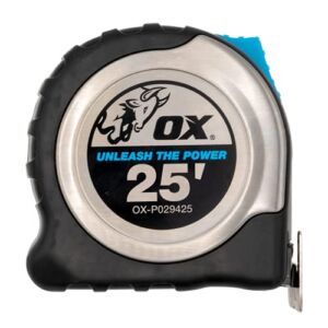 OX TOOLS Pro Stainless Steel 25-Foot Tape Measure with Magnetic Hook | Heavy Duty Case & Easily Visible Measure Marks