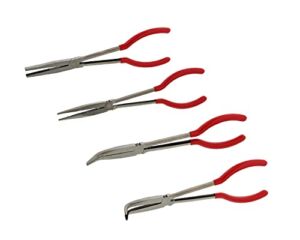ABN Long Reach 11in Plier 4-Piece Set – 90-Degree Angle, 45-Degree Angle, Straight Needle Nose, and Duckbill Pliers
