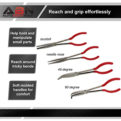ABN Long Reach 11in Plier 4-Piece Set – 90-Degree Angle, 45-Degree Angle, Straight Needle Nose, and Duckbill Pliers | The Storepaperoomates Retail Market - Fast Affordable Shopping