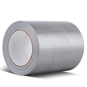 Heavy Duty Silver Duct Tape, Professional Grade Multi-Use Duct Tape, 48mm x 32m (1.88 inches x 35 Yards), 8.27 mil Thickness, Silver, 3 Rolls