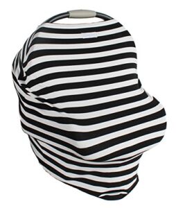 Hold Me Close Ultrasoft Multi-Use Stretchy Baby Car Seat Canopy, Nursing Cover, High Chair Cover, Shopping Cart Cover, Infinity Scarf with Bonus Drawstring Bag (Black and White Stripes)