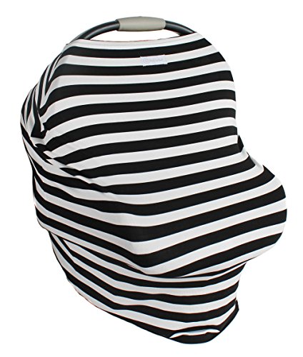 Hold Me Close Ultrasoft Multi-Use Stretchy Baby Car Seat Canopy, Nursing Cover, High Chair Cover, Shopping Cart Cover, Infinity Scarf with Bonus Drawstring Bag (Black and White Stripes) | The Storepaperoomates Retail Market - Fast Affordable Shopping