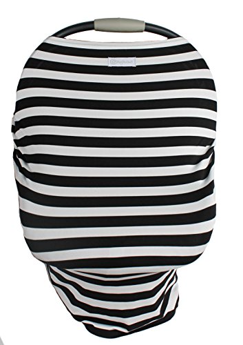 Hold Me Close Ultrasoft Multi-Use Stretchy Baby Car Seat Canopy, Nursing Cover, High Chair Cover, Shopping Cart Cover, Infinity Scarf with Bonus Drawstring Bag (Black and White Stripes) | The Storepaperoomates Retail Market - Fast Affordable Shopping