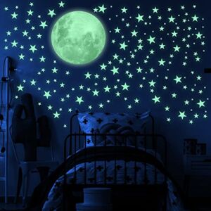 Glow in The Dark Stars and moon for Ceiling, Luminous Stars and Moon Wall Decal, for Child’s Rooms Wall Decor ,sticky fluorescence stars ,Gift for boy and Girl Perfect for Kids Toddler Bedroom Living Room