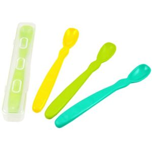 Re-Play 4 Pack Infant Spoons with Travel Case, Made in The USA (Green, Aqua, Yellow)