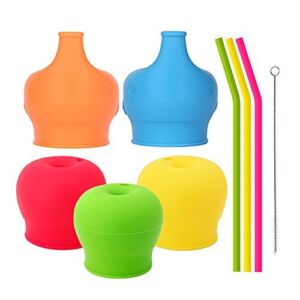TOUGS Silicone Sippy Straw Cup Lids for Toddlers Babies (5 Pack) – Reusable, Spill-Proof, Durable – Stretches to Cover Tumblers, Yeti Rambler, Mason Jars, Cups and Mugs (Silicone Sippy Cup lids)
