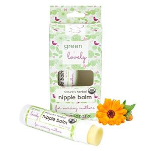 Green+Lovely Nipple Balm Organic Nature’s Herbal Breastfeeding Cracked Nipples Soother Nursing Crack Ointment Essential Stick, 2 x 0.5oz Gift Set, Silky Calendula Infused