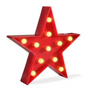 Marquee Light Star Shaped LED Plastic Sign-Lighted Marquee Star Sign Wall Décor Battery Operated (Red)