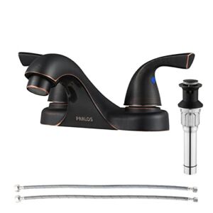 PARLOS 2-Handle Low Arc Bathroom Sink Faucet with Metal Pop Up Drain & Supply Lines , Oil Rubbed Bronze, Cupc NSF Lead-Free Certified, 13590