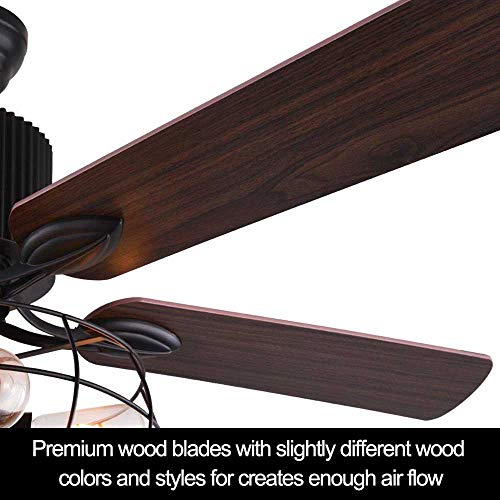 LuxureFan Retro Industrial Ceiling Fan Light for Restaurant/Living Room with Create Iron Cage Cover Pull Chain/ Remote and 5 Reversible Wood Leaves (52Inch) | The Storepaperoomates Retail Market - Fast Affordable Shopping