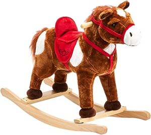 Animal Adventure | Real Wood Ride-On Plush Rocker | Chestnut Horse | Perfect for Ages 3+, 28″ x 12″ x 22″