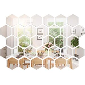 32 Pieces Removable Acrylic Mirror Setting Hexagon Wall Sticker Decal Honeycomb Mirror for Home Living Room Bedroom Decor (10 x 8.6 x 5 cm)