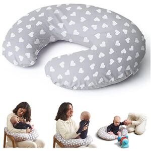 Niimo Nursing Pillow for Breastfeeding – Multifunctional Breastfeeding Pillows for Mom, Bottle Feeding, Baby Support, Breast Feeding, Washable Feeding Pillow, Removable Cover, Grey White Heart