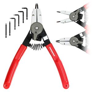 Powerbuilt Combo Switch Internal/External Snap Ring Pliers, Straight/Bent Jaw for Ring Remover, Extra Tips – 941456