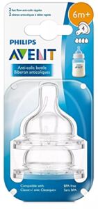 Philips Avent Anti-Colic Fast Flow Nipple for Avent Anti-Colic Baby Bottles, 6 Months+ (Pack of 4)