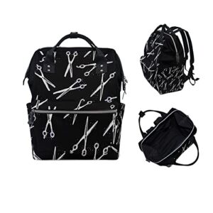 DerlonKaje Hair Stylist Bag Scissors Print Large Cosmetology Bag Waterproof Hairdresser Bag Diaper Bag Backpack