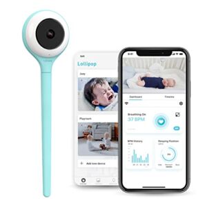 Lollipop Baby Monitor (Turquoise) – with Contactless Breathing Monitoring (No Extra Sensor Required, Subscription Service), Sleep Tracking and True Crying Detection, Smart AI WiFi Baby Camera