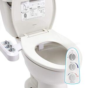 Hibbent Toilet Seat Bidet with Self Cleaning Dual Nozzle, Hot and Cold Water Spray Non-Electric Mechanical Bidet Toilet Attachment for Rear or Female Washing Sanitizing