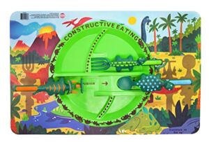 Constructive Eating Made in USA Dinosaur Combo with Utensil Set, Plate, and Placemat for Toddlers, Infants, Babies and Kids – Made with Materials Tested for Safety