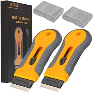 2pcs Razor Blade Scraper Tool Glass Ceramic Metal Scraper – Sticker Glue Paint Adhesive Decal Scraper+50pcs Carbon Steel Blades
