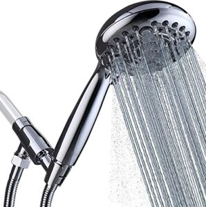 Handheld Shower Head High Pressure 6 Spray Settings, Detachable Hand Held Showerhead 4.9″ Face with 70‘’ Extra Long Stainless-steel Flexible Hose and Metal Adjustable Bracket (Chrome)