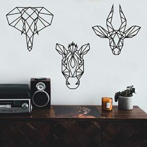Set of 3 Vinyl Wall Art Decals – Geometric Safari Animal Heads – from 18″ to 20″ Each – Modern Elephant Zebra Antelope Home Apartment Living Room Bedroom Office Workplace Decor
