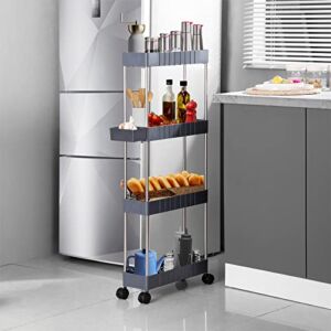 L&H UNICO 4-Tier Slim Rolling Storage Cart Small Kitchen Mobile Shelving Unit Organizer Perfect for Tight Spaces with Little Storage Basket, Gray