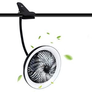 FENGSENGSHUIQI Clip on Table Fan USB Rechargeable Portable Small Desk Lamp 8 Inch 4000mAh 3Speeds Adjustable Brightness for Bedroom Office Camping Tent Golf Cart Umbrella Beach (Black)