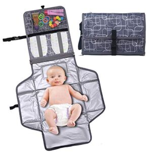 Diaper Changing Pad Portable with Built-in Pillow for Travel,Blue-Grey