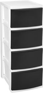 IRIS USA 4 Slim Drawer Storage, Organizer Unit for Bedroom, Closet, Kitchen, Bathroom, Laundry Room, Dorm, White Frame with Matte Black Front Panels, Set of 1