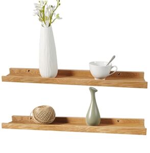 24 Inch Floating Shelves Wall Mounted Set of 2, Rustic Wall Shelves for Decor and Storage, Natural Solid Oak Wood Shelf, Picture Ledge for Bedroom/Bathroom/Living Room/Kitchen, Natural Color, 24*4*1.5