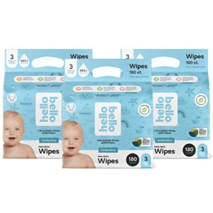Hello Bello Baby Wipes I Plant Based Wipes for Sensitive Skin Made with 99% Water and Aloe for Babies and Kids I Unscented I 540 Count (9 Packs of 6)