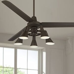60″ Turbina Industrial Retro 3 Blade Indoor Ceiling Fan with Light LED Remote Oil Rubbed Bronze Adjustable Head for House Bedroom Living Room Home Kitchen Dining Office – Casa Vieja