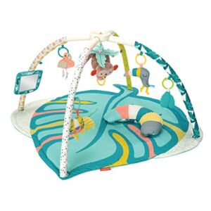 Infantino 4-in-1 Deluxe Twist & Fold Activity Gym & Play Mat, Tropical – Includes linkable Toys, Musical Monkey, Mirror and Bolster Pillow, for Newborns, Babies and Toddlers