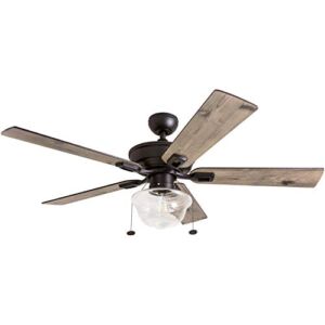 Prominence Home Abner Ceiling Fan – 52-in Indoor Outdoor Fan – LED Ceiling Fan with Light and Pull Chain – Farmhouse Style Room Fan with Dual Finish Blades – Model 80091-01 (Bronze)
